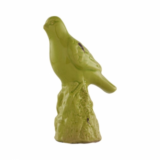 Figura Decorativa Pajaro Con Base Verde Ceramica 18 x 11