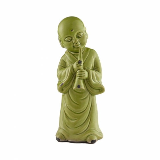 Figura Decorativa Ceramica  Budha Verde Flauta 33 x 15
